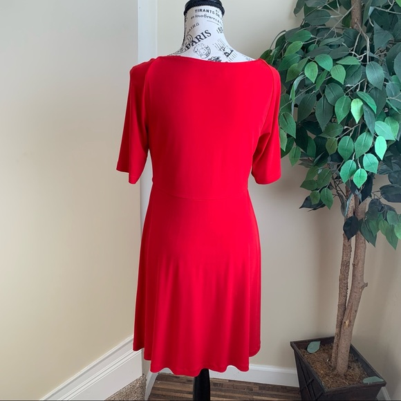 Boston Proper Twist-Front Short Sleeve Fit & Flare Dress Red Sz S - Picture 8 of 15
